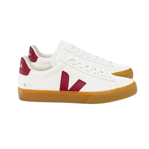 Veja Men's Campo Leather White Burgungy Marsala Natural Sneakers Shoes Size 9 - Picture 2 of 9